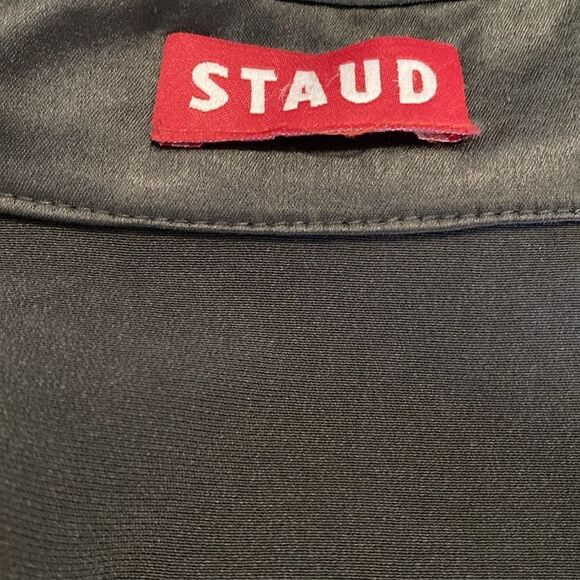 STAUD Rosenda Black Satin Long Sleeve Plunge Neckline Mini Dress FW 2023 Sample - Picture 7 of 9